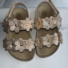 Toddler Girl Sandals With Flowers Gold Size 8 Giulia Palai Brand Made In Italy