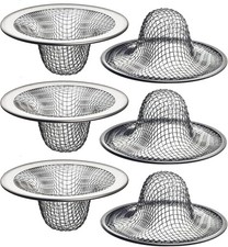 6 Pack - 2.125" Top / 1" Basket- Mesh Sink Drain Strainer Hair Catcher for Bathr