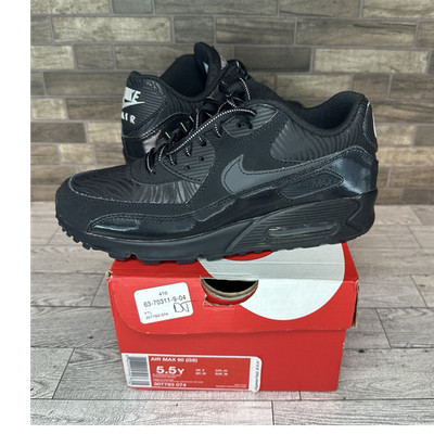 Nike Air Max 90 (GS) Unisex Kids Low Top Sneakers 5.5Y Black Silver 307793-074