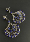 Vintage Esperanza Mexico Sterling Silver Lapis Lazuli Fan Dangle Earrings