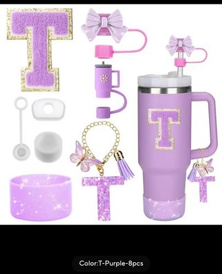 Purple Tumbler Accessories Set 8PCS for Stanley 30oz/40oz, Butterfly Glitter, 