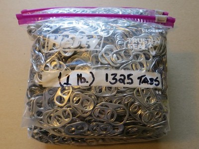 1325+ ALUMINUM POP TOPS, POP TABS, BEER PULL TABS, SODA, CHILI & CAT FOOD CANS!