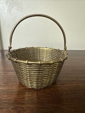 Small Vintage Brass Wire Woven Basket W Swing Handle 4.25  w x 5.5  India