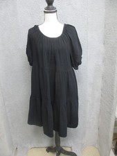 Old Navy Boho Dress Womens Large Black Puff Sleeve Tiered Swing Gauze Sundress