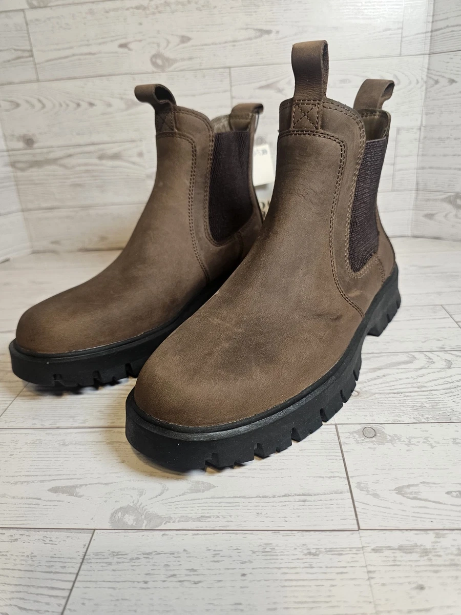 Zara Brown Leather Chelsea Boots Lug Sole Pull-On Ankle Boots Size 37 US 6.5 NWT Zara Brown Low (1-1.9 in) Heel Height Boots for Women for  main image 3