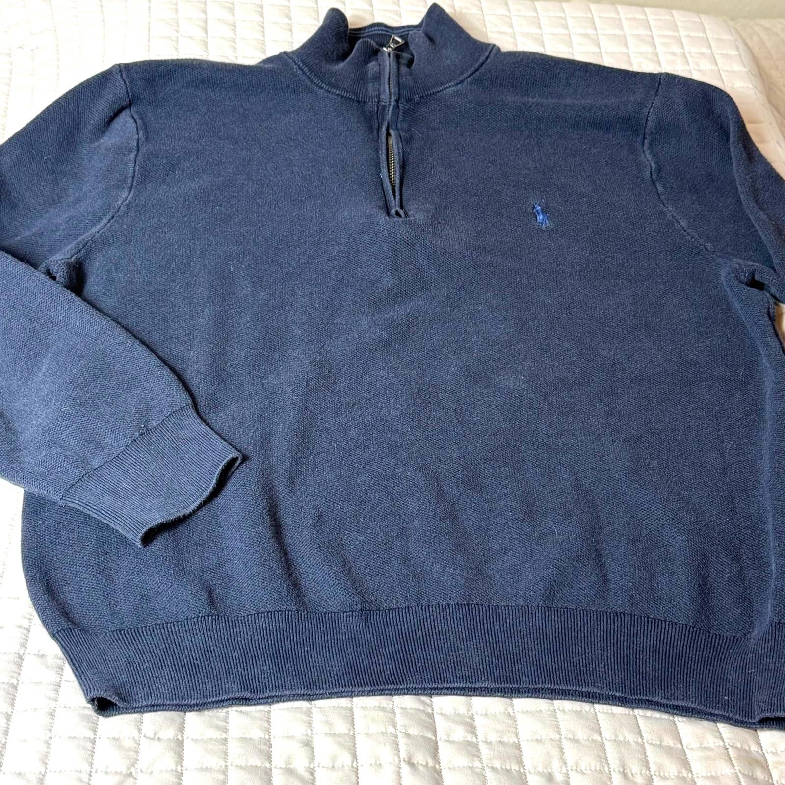 Polo Ralph Lauren Sweater Men's XL Estate Rib 1/4 Zip Pony Logo 100% Cotton Blue