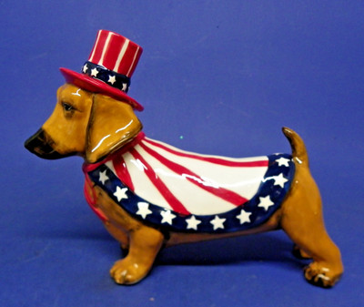 Blue Sky Clayworks 2021 Patriotic 4th of July Dachshund Dog In Stars & Stripes
