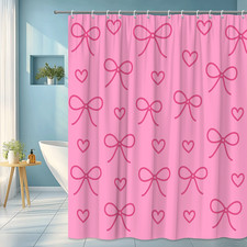 Cute Pink Bow Shower Curtain for Kid's Bathroom Decor