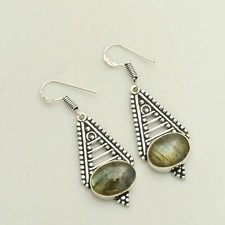 Labradorite Gemstone Handmade Drop Dangle Earrings Jewelry Gift 1.8