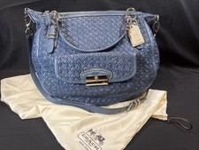 Coach Kristin Blue Woven Leather Large Satche...