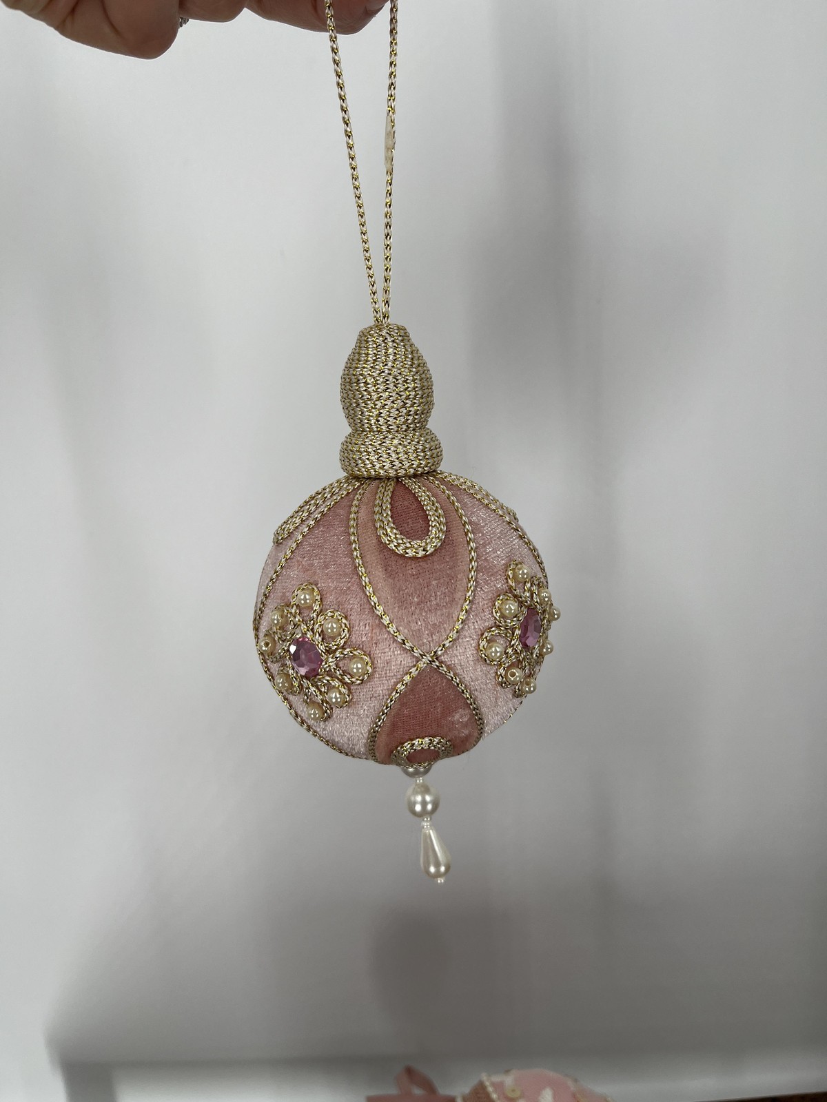 Vintage Handmade Victorian Lace Pearl Rose Christmas Ornaments Shabby Chic