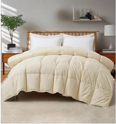 Unikome Luxurious Comfort Cotton Goose Down Feather Comforter-Cal King-Off White