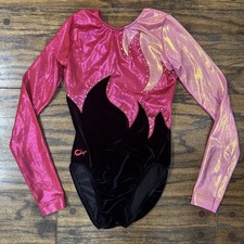 GK ELITE Competition LEOTARD Gymnastics Rhinestone PINK Black Flame Bling AXS