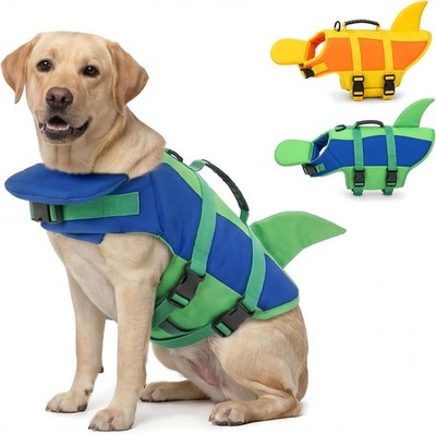 SMALLLEE Shark Dog Life Jacket, Float/Handle, Buoyant, Blue XXL 