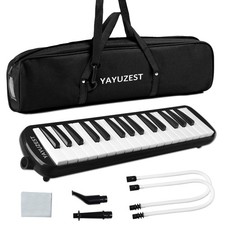 32Key Melodica Instrument Soprano Air Piano Keyboard 2 Mouthpiece Tube Black