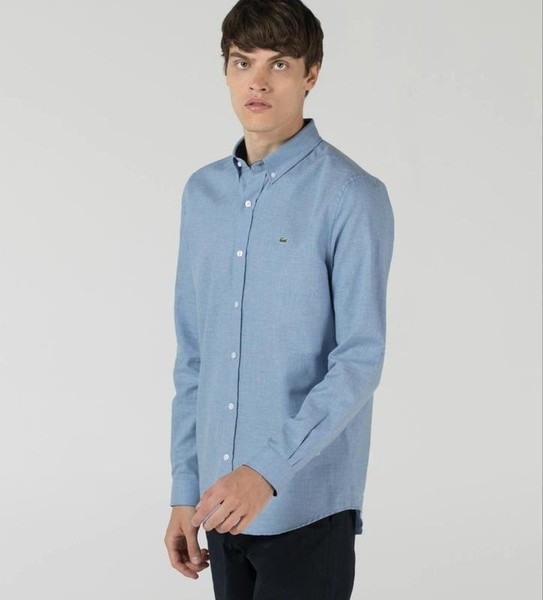 Men Lacoste Shirt Blue Cotton 38 / M / 46 #9ZN6