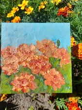 marigold original oil painting, marigold small painting, flower oil painting