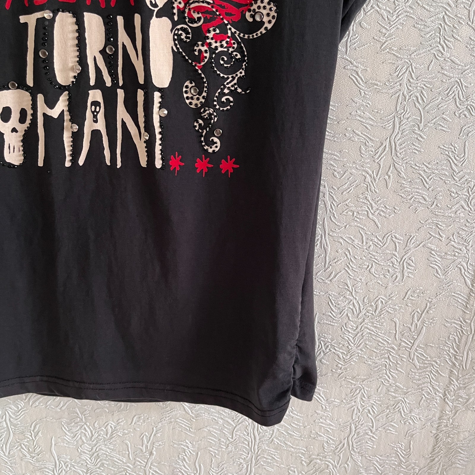 Y2K WitGirl Skull Print T-Shirt Cut Out Back Emo Punk Rock Grunge Girl Top S/M