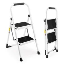 2 Step Ladder, Folding Step Stool Anti-Slip Stepladder with Handrails, 330LBS