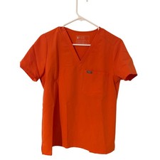 FIGS Casala Scrub Top Womens Small Sunset Orange V-Neck Chest Pocket FW1000