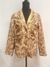 Chico's Blazer Womens 2 Brown Snake Print Ruffle Front Metallic Gold Jacket
