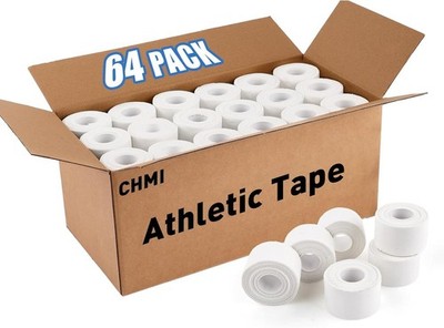64 Pack Athletic Sports Tape 1.5in Strong Easy Tear Gym Medical White