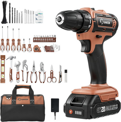 20V Tool Set with Drill, General Home Hand Tool Kit with 14-Inch Storage Bag, To