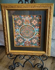Framed Vintage Hand Painted Tibetan Buddhist Mandala Thangka