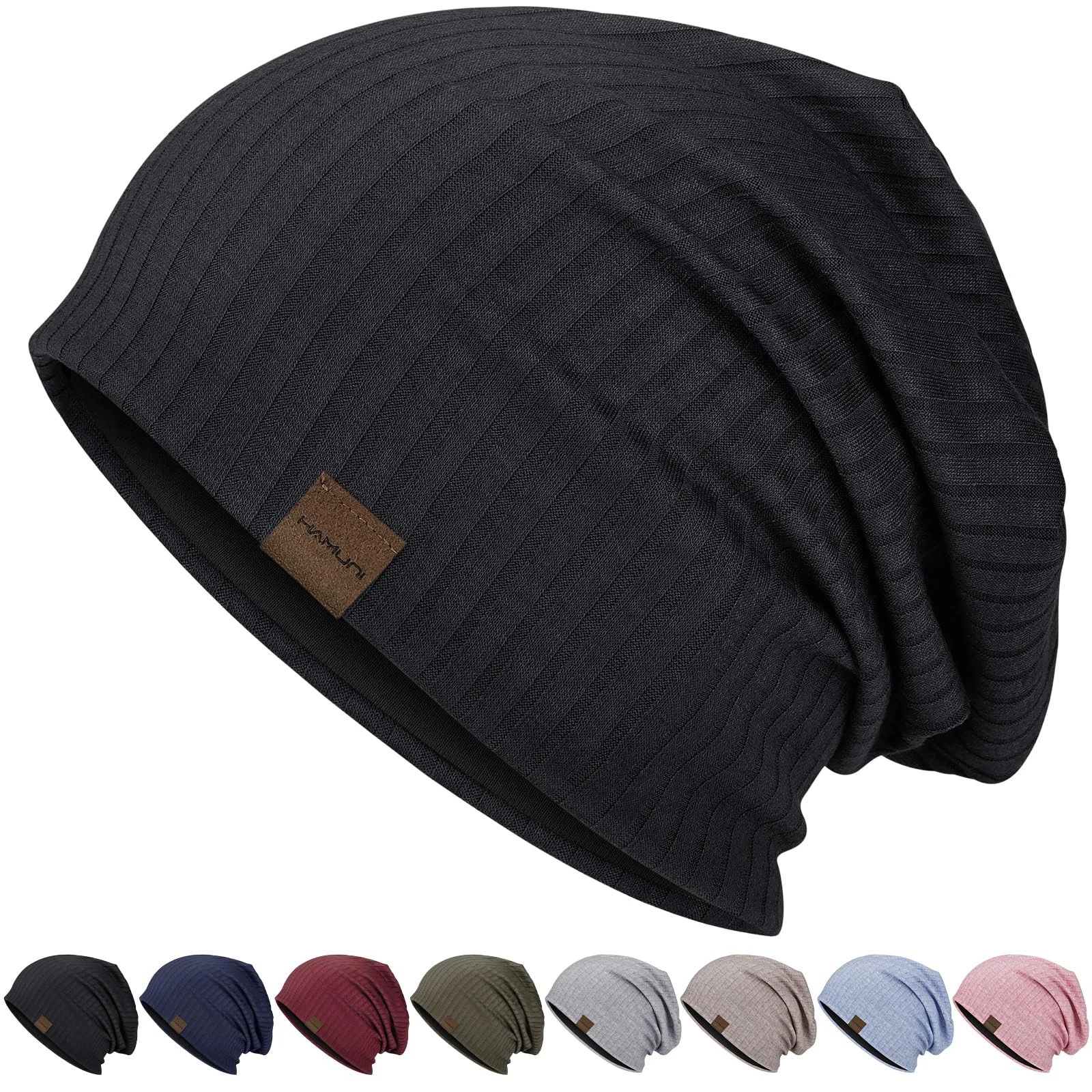 HAMUNI Slouchy Beanie Hip-Hop Soft Lightweight Running One Size, Black