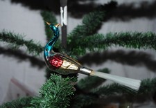 alter Christbaumschmuck aus Glas, sch&ouml;ner farbiger Pfau