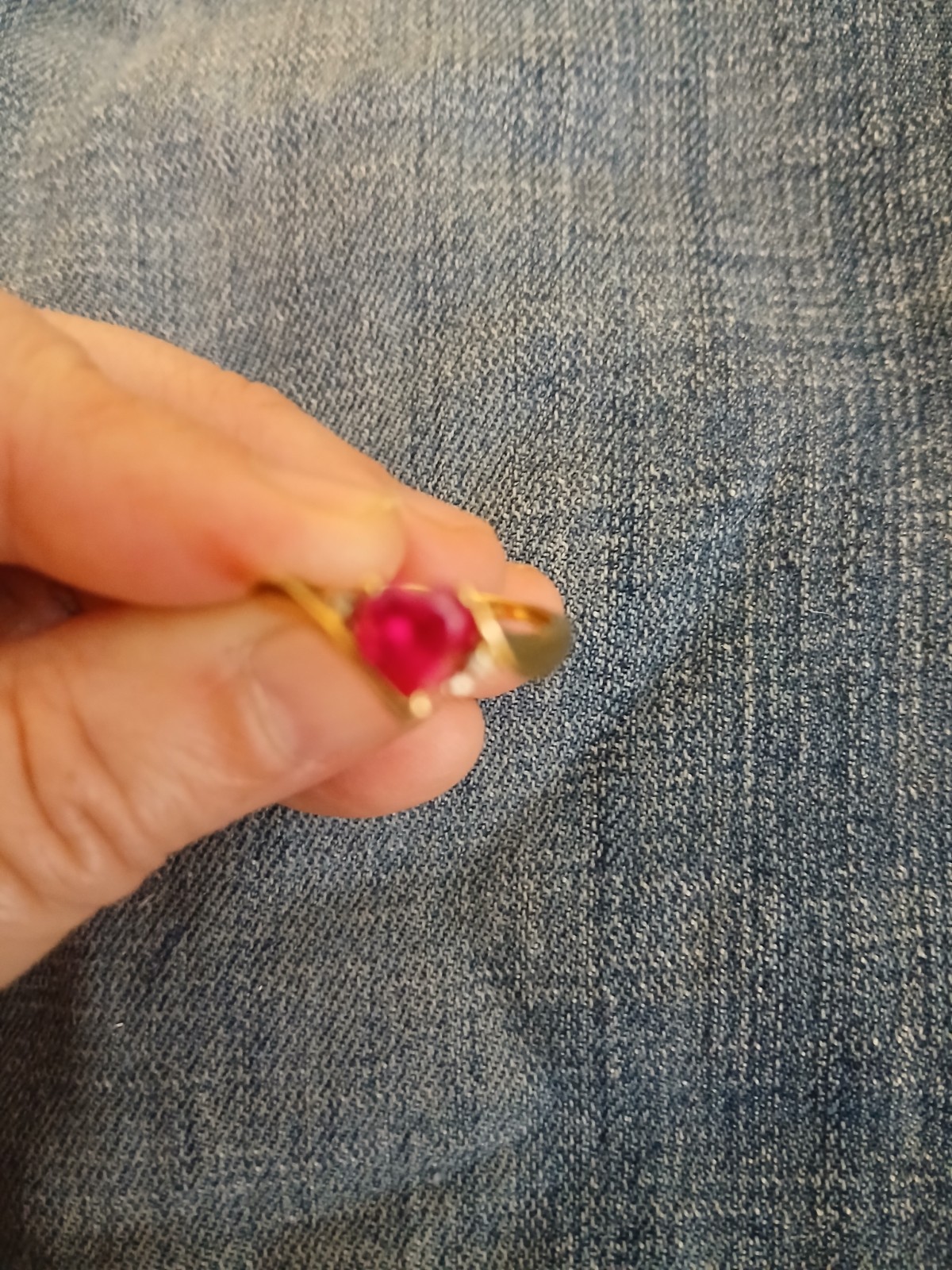 Yellow Gold Heart-Shaped Ruby Ring Red Gemstone H… - image 1