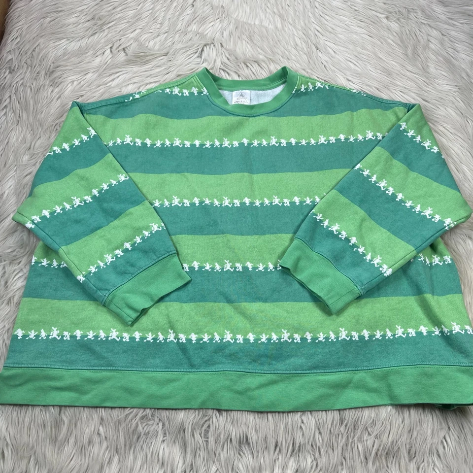 Disneyland Resort Women's 1X Green Striped Spirit Sweatshirt Crew Christmas — 第 3/4 张图片