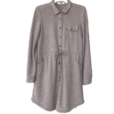 Ya Los Angeles S Shirt Dress Tan Beige Pocket Drawstring Waist Button Front