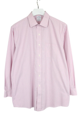 Brooks Brothers Regent Shirt Herren 17/33 Glasscheibe Muster Pink Taschen Knopf