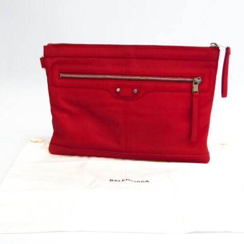 BALENCIAGA Clutch Handbag Purse Square Zip Leather Red Authentic - Picture 1 of 10