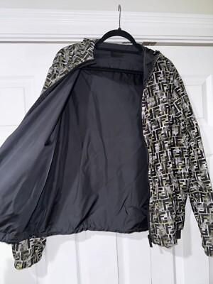Fendi Green Black Camo Monogram FF Logo Anorak Reversible