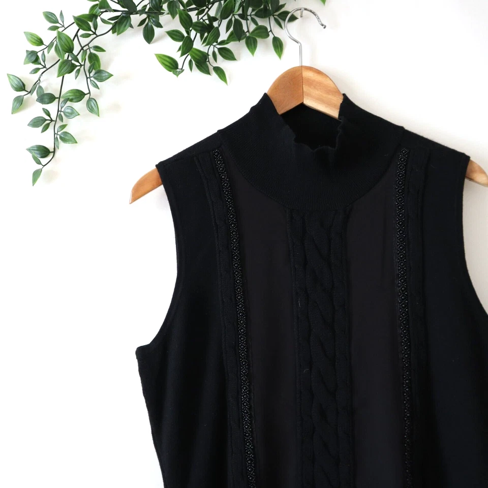 Suéter de cuello alto con ribete de cuentas sin mangas del mercado negro de la Casa Blanca talla mediana Foto 2 de 4