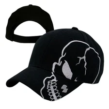 Black Gray Skull Skeleton Skateboard Biker Military Goth Baseball Ball Cap Hat