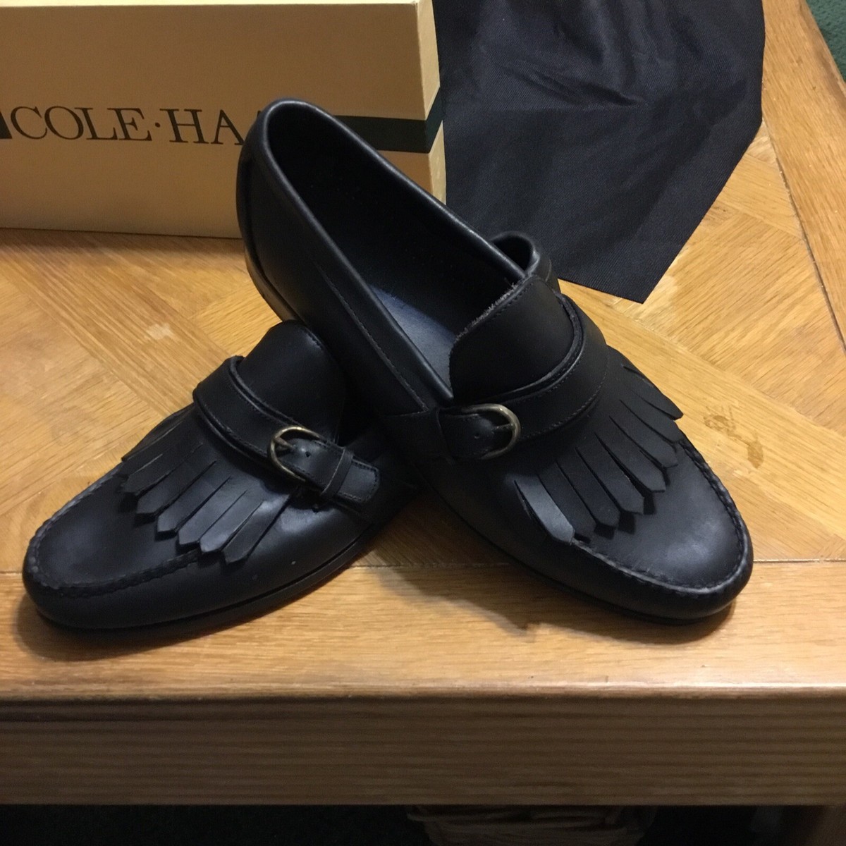 Cole Haan Mens Kiltie Loafer Shoes Black 10.5 Buckle Tassel 