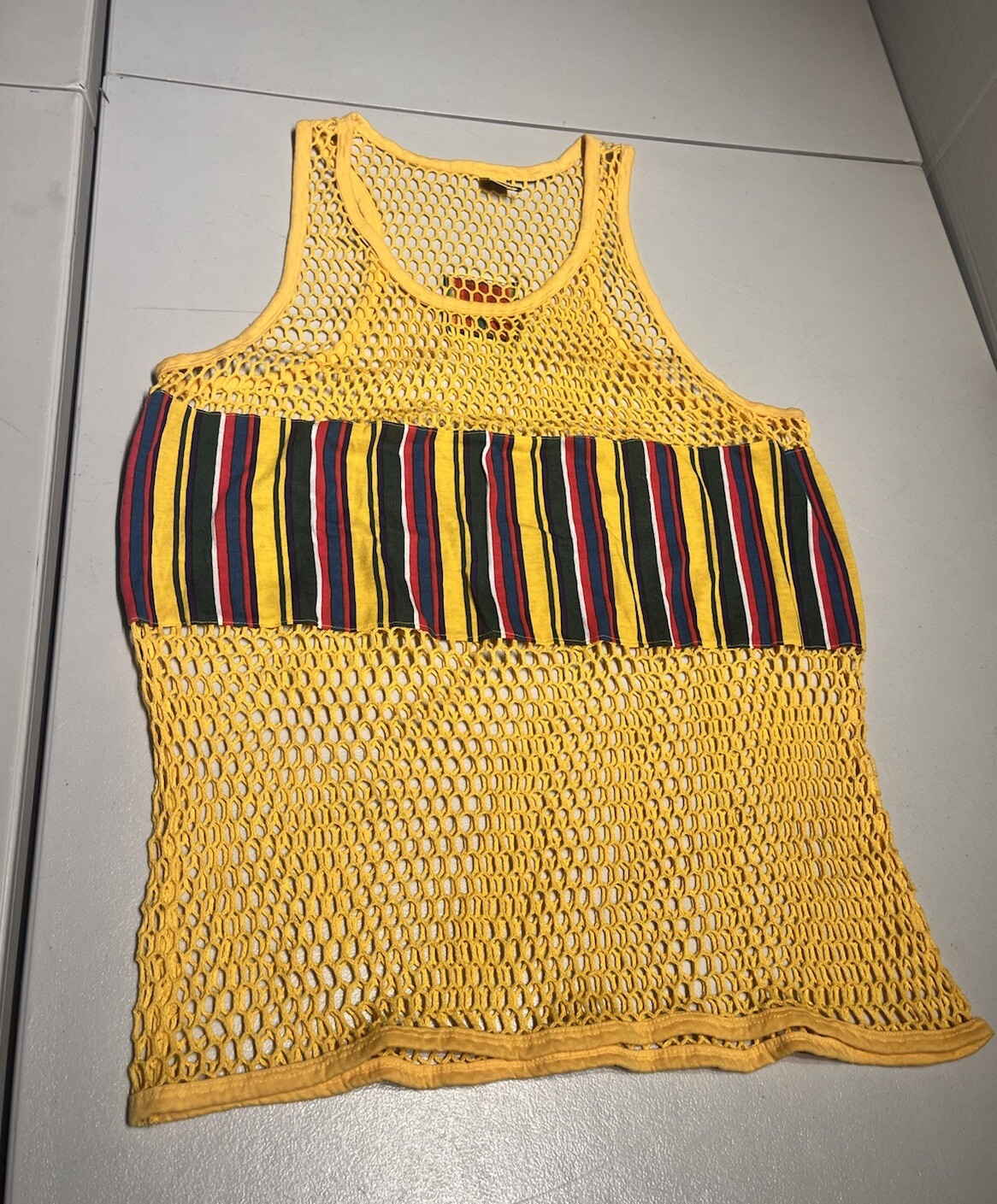 Camiseta sin mangas de malla jamaicana para hombre grande Knock Boxx Rasta Mirena algodón rayón de colección años 80