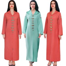 Ramadan Hooded Abaya Muslim Women Long Maxi Dress Dubai Kaftan Moroccan Arabic