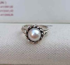 Pearl Ring , 925 Sterling Silver , White Pearl Band Ring , Handmade Rin All Size