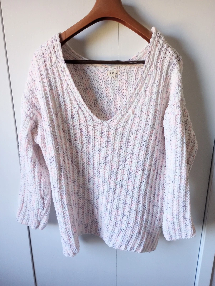 POL Chenille Sweater Womens Pink Slouchy Oversized Drop Shoulder Size M