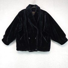 Vintage Rare Jordache 1980s Fur Coat Womens M Black Stunning Heavyweight Chic