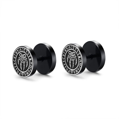 Black Stud Earrings Vegvisir Valknut Triquetra Viking Celtic Stainless Steel - Picture 2 of 20