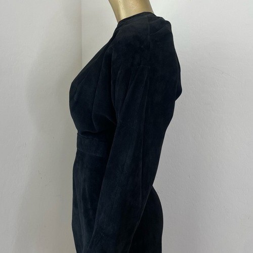 VINTAGE NORDSTROM BRASS PLUM LONG SLEEVE MIDI LENGTH BLACK SUEDE SHEATH DRESS M - Picture 8 of 12