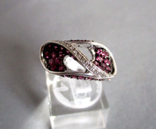 PINK SAPPHIRE & DIAMOND PAVE RING 14CT WHITE GOLD ART DECO STYLE SIZE Q 4.6GMS..