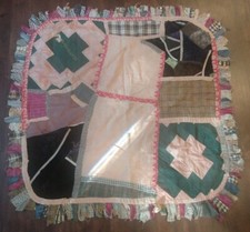 Antique Signed Baker Patchwork Crazy Quilt Feedsack Back Folk Art Tablecloth