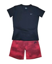 Nike Youth M 10-12 Red Sweatshorts  Black Crewneck Club Swoosh T-shirt Outfit