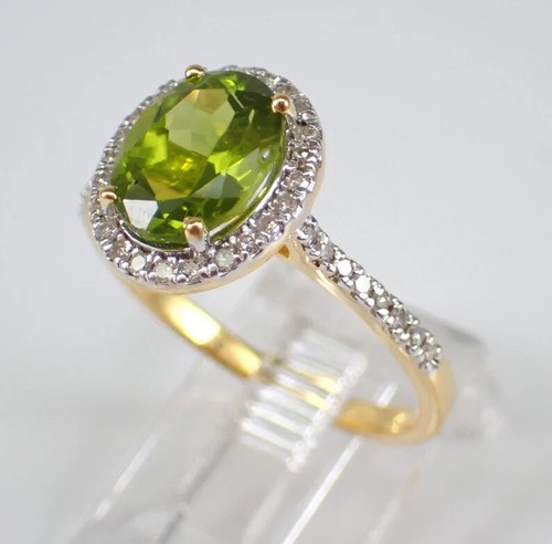 2.50Ct Oval Cut Lab-Created Peridot Halo Engagement Ring 14K Yellow Gold Plated - Picture 3 of 18